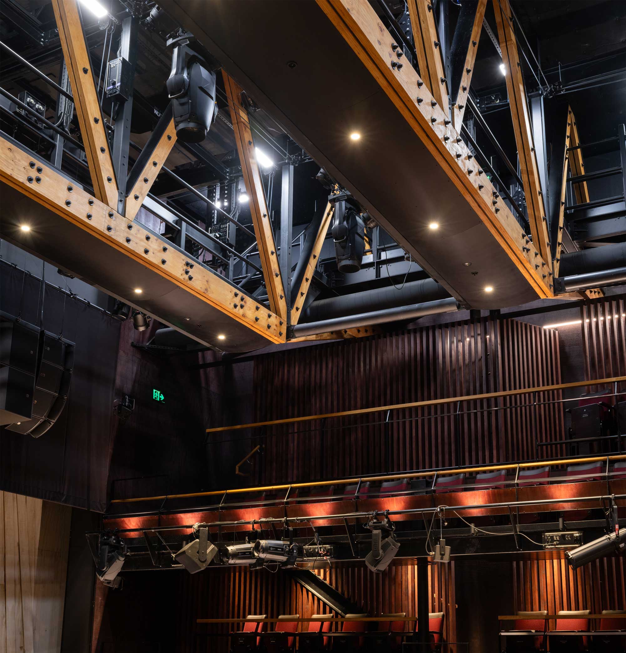 Looking up at the catwalks from below. © 2025 Simon Devitt Photographer