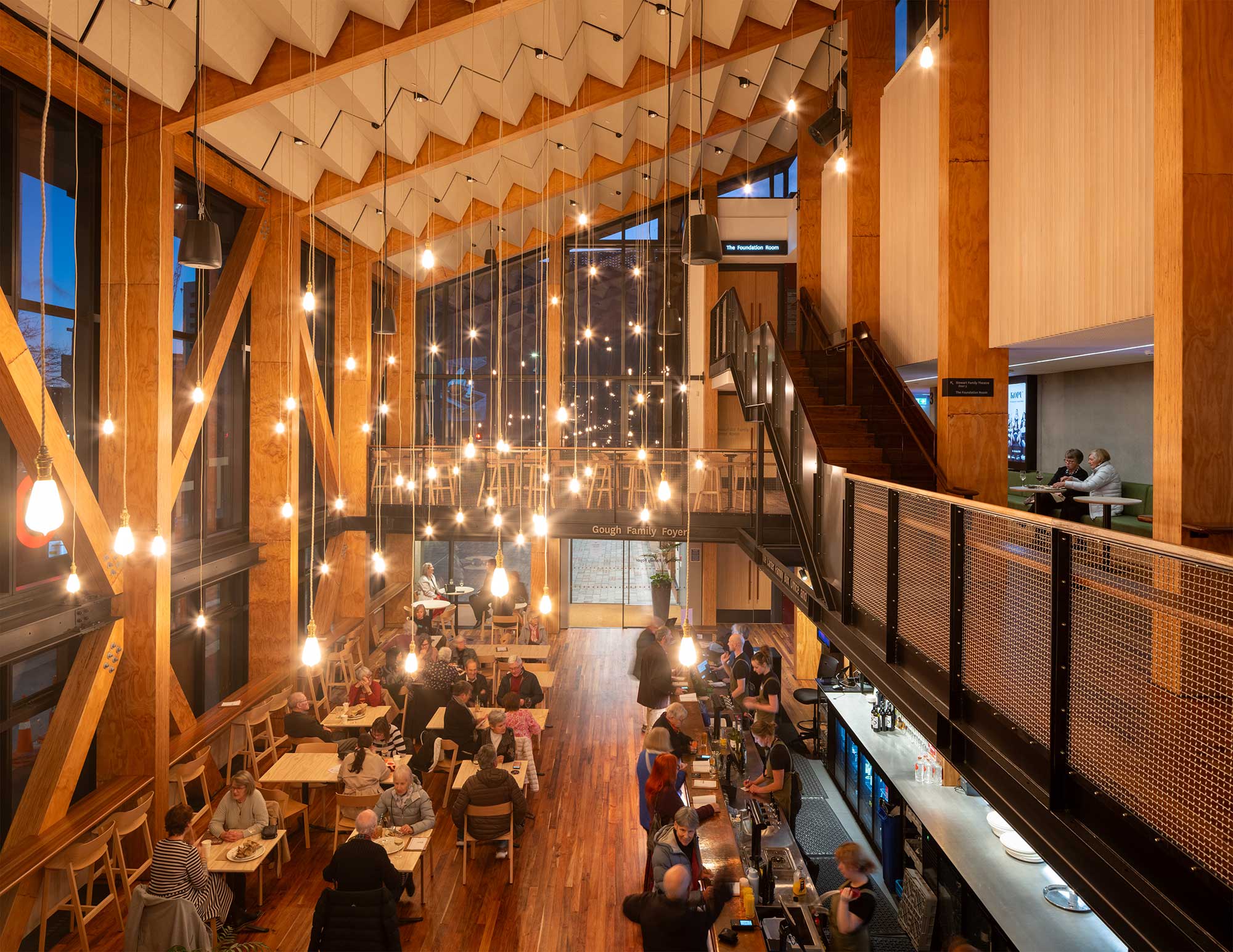 Gough Family Foyer with bar and seating area in Court Theatre Christchurch. © 2025 Simon Devitt Photographer