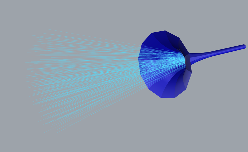 A digital diagram of a blue horn with rays extending from it.