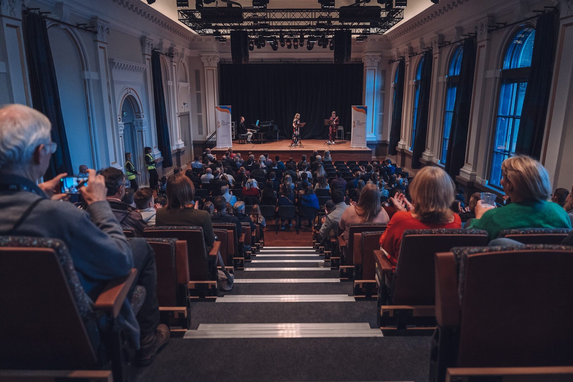 View from the rear of Bristol Beacon during a musical performance.