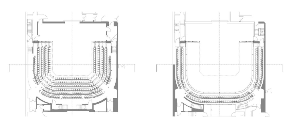 Plan drawing of the stalls and circle levels of Everyman Theatre.
