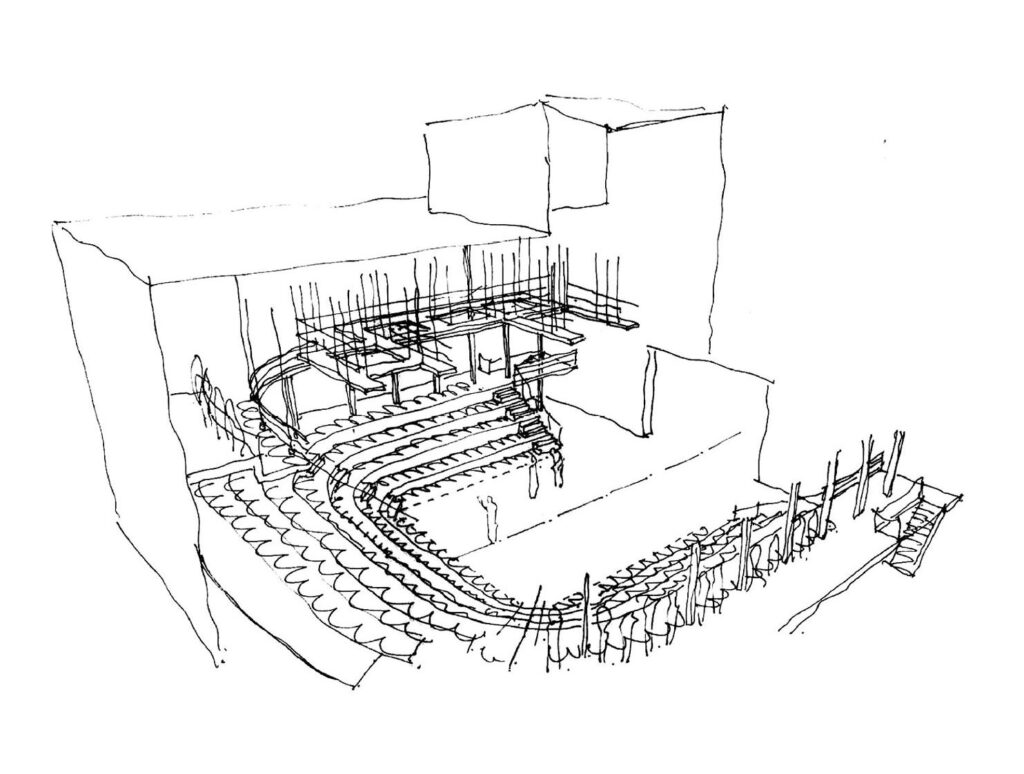 An original concept sketch of the auditorium.