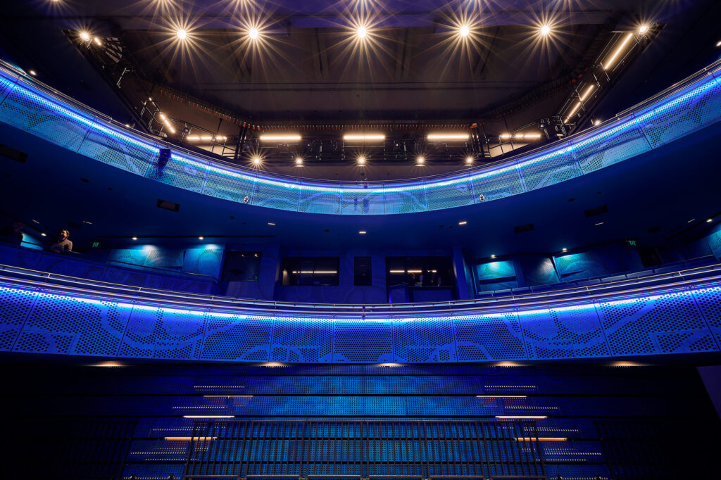 Blue balcony and walls at Geelong Arts Centre, The Story House. Image by Peter Foster.