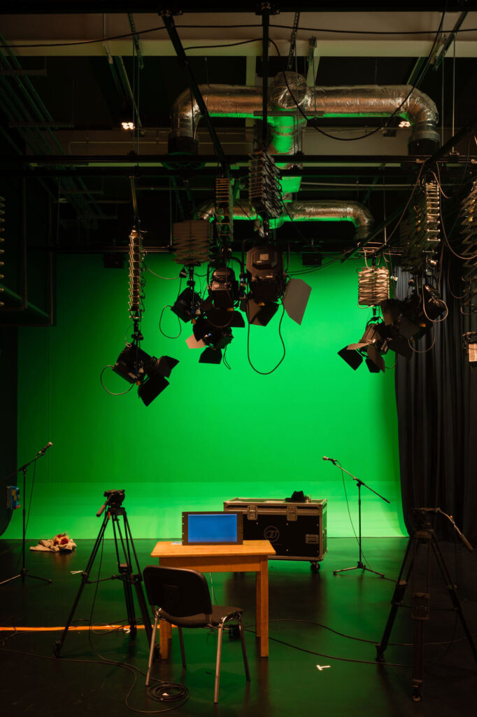Green screen and performance equipment.