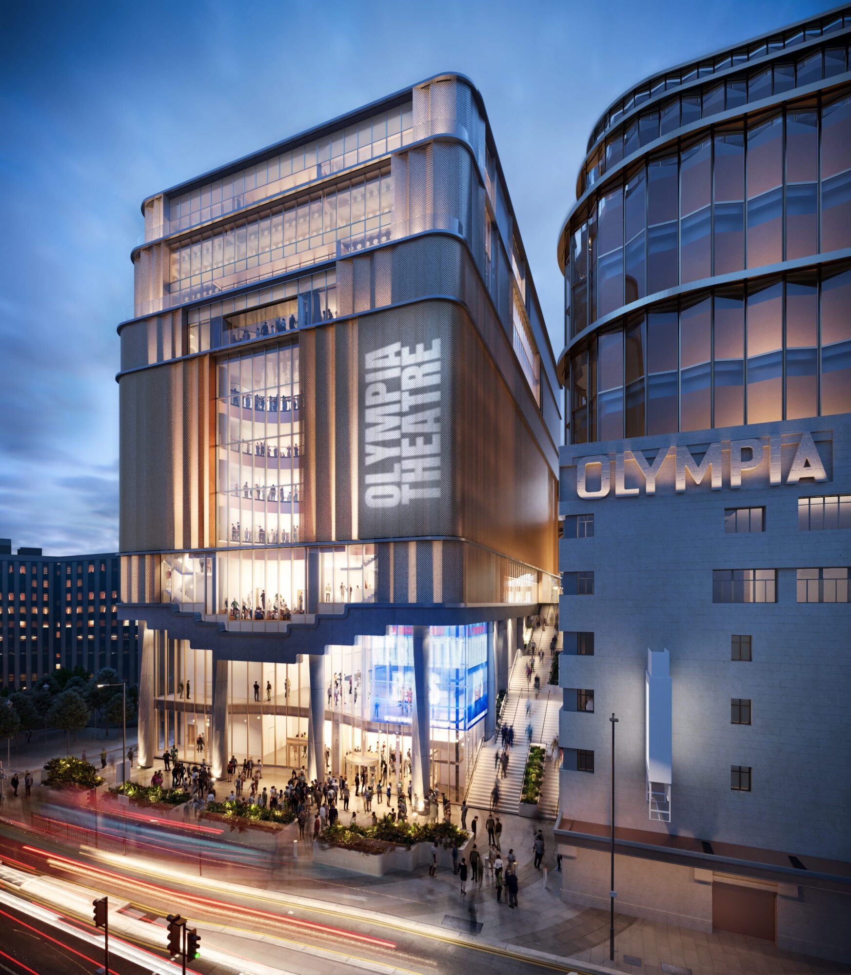Rendering of a high rise building with glowing 