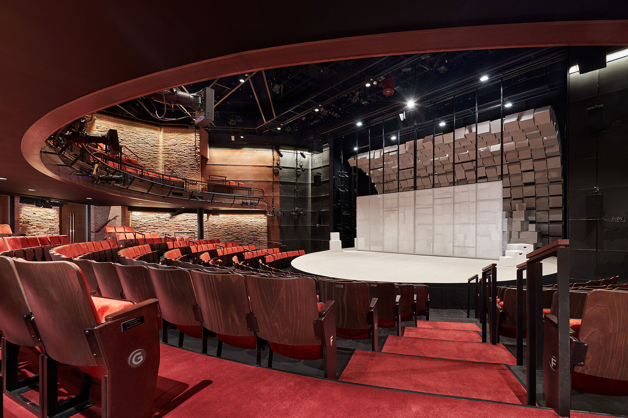 View of the semi-circular stage from below the balcony.