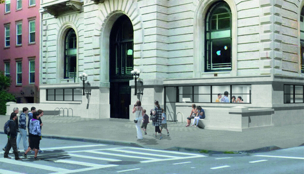 The white arched building exterior.