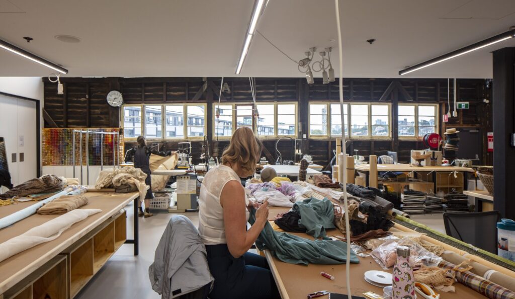 Two women sewing in the Sydney Theatre Company workroom.