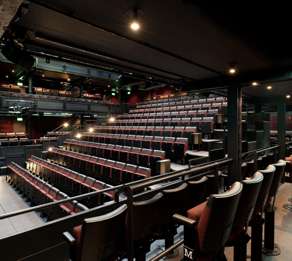 The Dorfman Theatre rake in a steep incline configuration.