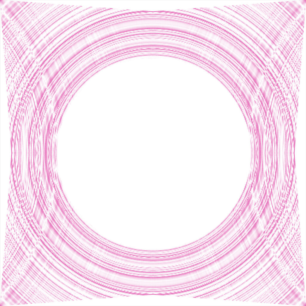 The pink artwork for the Pod's exterior finish. Tiny squares create a pattern of emanating soundwaves.