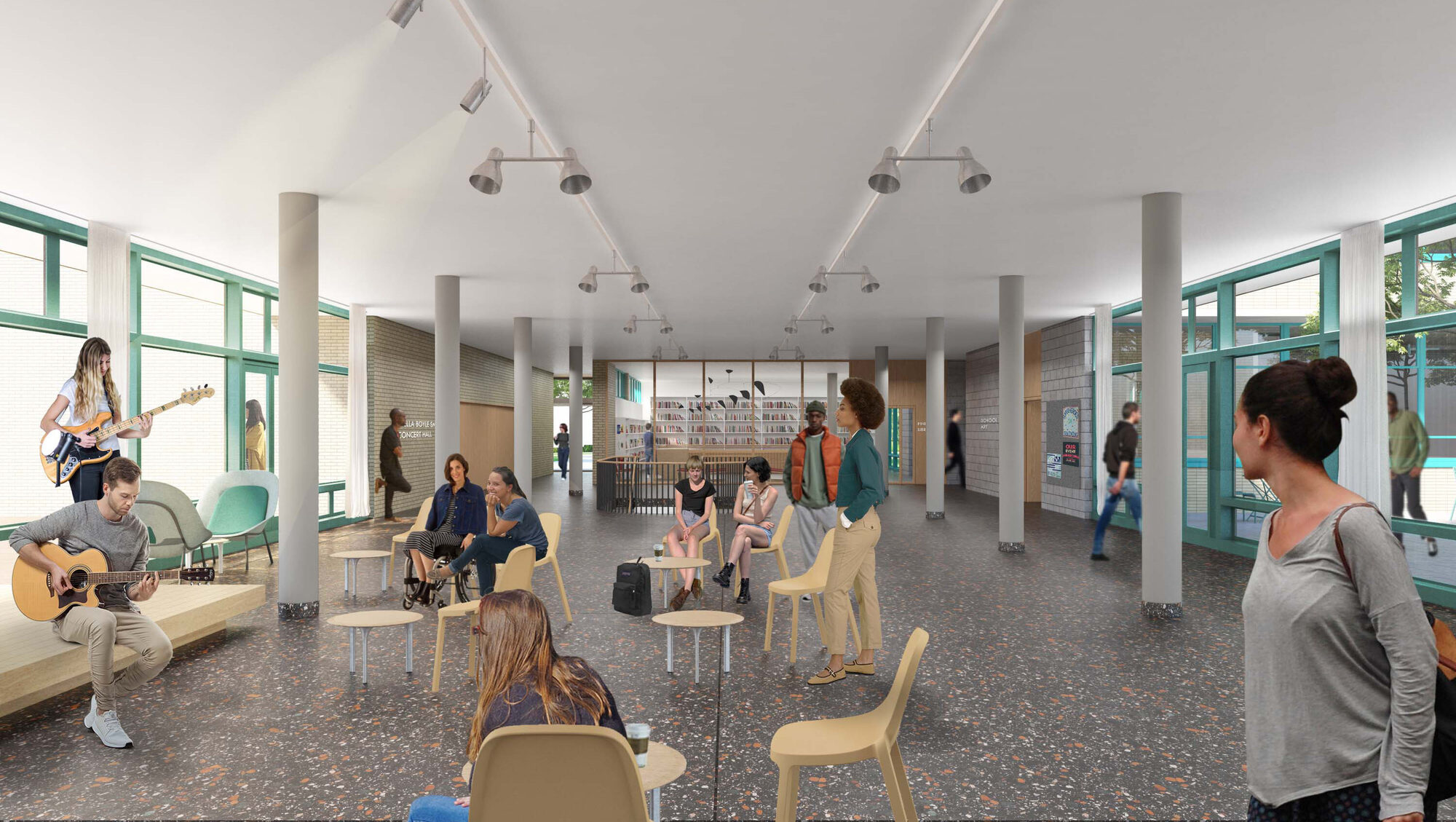 University of Arkansas Fine Arts Center, Lobby. Image render by Deborah Berke Partners.