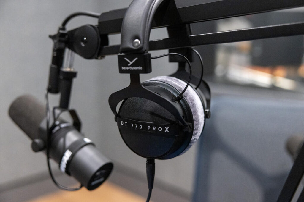 A microphone and headphones.